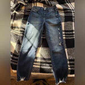 Cello Dark Blue Distressed Straight Leg Jeans